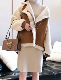 Best Women's Fleece Jacket Teddy Coat Warm Breathable Zipper Pocket Fleece Lined Casual Plain Vacation Street Daily Wear Going out Zipper Regular Turndown Regular Fit Long Sleeve Outerwear Brown Khaki Women Puffers & Parka