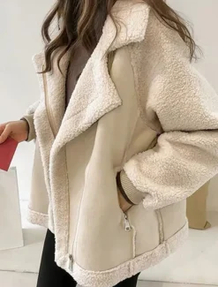 Best Women's Fleece Jacket Teddy Coat Warm Breathable Zipper Pocket Fleece Lined Casual Plain Vacation Street Daily Wear Going out Zipper Regular Turndown Regular Fit Long Sleeve Outerwear Brown Khaki Women Puffers & Parka