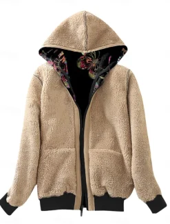 Sale Women's Fleece Jacket Teddy Coat Hoodie Jacket Warm Breathable Zipper Pocket Fleece Lined Casual Butterfly Vacation Street Daily Wear Going out Zipper Regular Hoodie Regular Fit Long Sleeve Outerwear Women Jackets|Fleece-Lined Jackets