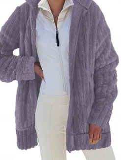 Clearance Women's Fleece Jacket Teddy Coat Hoodie Jacket Warm Breathable Zipper Pocket Fleece Lined Casual Plain Vacation Street Daily Wear Going out Zipper Regular Hoodie Regular Fit Long Sleeve Outerwear Women Jackets