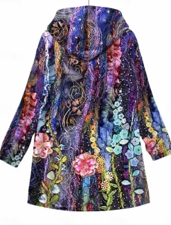 Sale Women's Fleece Jacket Teddy Coat Hoodie Jacket Warm Breathable Zipper Pocket Fleece Lined Casual Floral Vacation Street Daily Wear Going out Zipper Long Hoodie Loose Fit Long Sleeve Outerwear Women Puffers & Parka