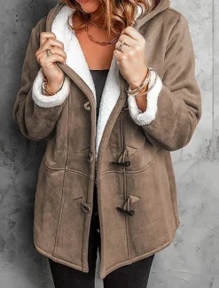 Hot Women's Fleece Jacket Teddy Coat Hoodie Jacket Warm Breathable Zipper Pocket Fleece Lined Casual Plain Vacation Street Daily Wear Going out Zipper Regular Hoodie Regular Fit Long Sleeve Outerwear Red Women Puffers & Parka|Jackets