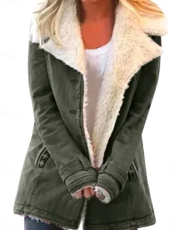 New Women's Fleece Jacket Teddy Coat Warm Breathable Zipper Pocket Fleece Lined Casual Plain Vacation Street Daily Wear Going out Single Breasted Regular Turndown Regular Fit Long Sleeve Outerwear Black Women Puffers & Parka