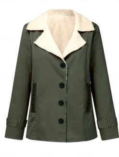 New Women's Fleece Jacket Teddy Coat Warm Breathable Zipper Pocket Fleece Lined Casual Plain Vacation Street Daily Wear Going out Single Breasted Regular Turndown Regular Fit Long Sleeve Outerwear Black Women Puffers & Parka