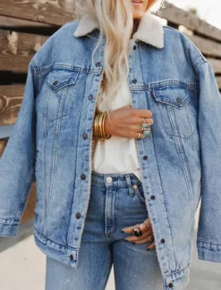 Clearance Women's Fleece Jacket Teddy Coat Denim Jacket Warm Breathable Pocket Fleece Lined Casual Plain Vacation Street Daily Wear Going out Single Breasted Regular Turndown Regular Fit Long Sleeve Outerwear Women Jackets
