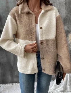 Discount Women's Fleece Jacket Teddy Coat Warm Breathable Buttons Pocket Fleece Lined Casual Plain Vacation Street Daily Wear Going out Single Breasted Regular Turndown Regular Fit Long Sleeve Outerwear Women Jackets