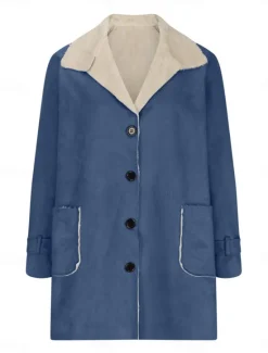 Hot Women's Fleece Jacket Teddy Coat Warm Breathable Buttons Pocket Fleece Lined Casual Plain Vacation Street Daily Wear Going out Single Breasted Regular Turndown Regular Fit Long Sleeve Outerwear Black Women Puffers & Parka
