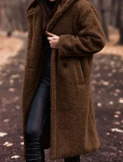 Discount Women's Fleece Jacket Teddy Coat Hoodie Jacket Warm Breathable Buttons Pocket Fleece Lined Casual Plain Vacation Street Daily Wear Going out Single Breasted Long Hoodie Regular Fit Long Sleeve Women Jackets
