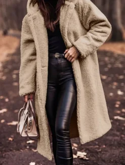 Discount Women's Fleece Jacket Teddy Coat Hoodie Jacket Warm Breathable Buttons Pocket Fleece Lined Casual Plain Vacation Street Daily Wear Going out Single Breasted Long Hoodie Regular Fit Long Sleeve Women Jackets