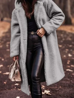 Discount Women's Fleece Jacket Teddy Coat Hoodie Jacket Warm Breathable Buttons Pocket Fleece Lined Casual Plain Vacation Street Daily Wear Going out Single Breasted Long Hoodie Regular Fit Long Sleeve Women Jackets