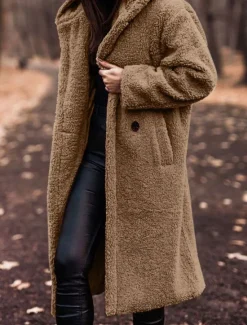 Discount Women's Fleece Jacket Teddy Coat Hoodie Jacket Warm Breathable Buttons Pocket Fleece Lined Casual Plain Vacation Street Daily Wear Going out Single Breasted Long Hoodie Regular Fit Long Sleeve Women Jackets