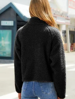 Discount Women's Fleece Jacket Warm Zipper Fashion Modern Casual Plain Work Daily Wear Zipper Short Stand Collar Loose Fit Long Sleeve Outerwear Black White Red Fall Winter Women Puffers & Parka
