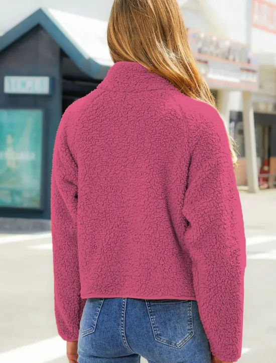 Discount Women's Fleece Jacket Warm Zipper Fashion Modern Casual Plain Work Daily Wear Zipper Short Stand Collar Loose Fit Long Sleeve Outerwear Black White Red Fall Winter Women Puffers & Parka