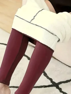 Discount Women's Fleece Pants Slacks Leggings Streetwear Casual Full Length Natural Plain Elastic Waist Thermal Warm Outdoor Weekend Wine Black White Army Green Winter Regular Fit Women Leggings