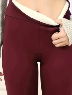 Discount Women's Fleece Pants Slacks Leggings Streetwear Casual Full Length Natural Plain Elastic Waist Thermal Warm Outdoor Weekend Wine Black White Army Green Winter Regular Fit Women Leggings