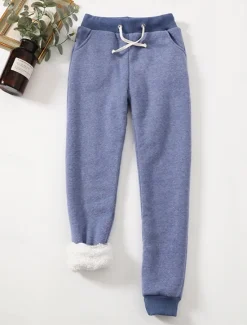 Online Women's Fleece Pants Sweatpants Pants Trousers Active Streetwear Casual Full Length High Waist Plain Pocket Drawstring Elastic Waist Thermal Warm Breathability Soft Micro-elastic Outdoor Street Sport Women Pants