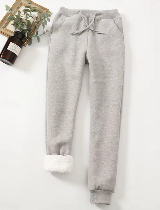 Online Women's Fleece Pants Sweatpants Pants Trousers Active Streetwear Casual Full Length High Waist Plain Pocket Drawstring Elastic Waist Thermal Warm Breathability Soft Micro-elastic Outdoor Street Sport Women Pants