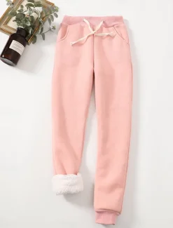 Online Women's Fleece Pants Sweatpants Pants Trousers Active Streetwear Casual Full Length High Waist Plain Pocket Drawstring Elastic Waist Thermal Warm Breathability Soft Micro-elastic Outdoor Street Sport Women Pants