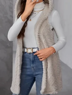 Clearance Women's Fleece Vest Warm Breathable Fleece Lined Casual Plain Vacation Street Daily Wear Going out Open Front Regular Hoodie Regular Fit Sleeveless Outerwear Fall Winter Women Vest