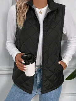 Sale Women's Fleece Vest Warm Breathable Zipper Pocket Fleece Lined Casual Plain Vacation Street Daily Wear Going out Zipper Regular Stand Collar Regular Fit Sleeveless Outerwear Fall Winter Women Puffers & Parka
