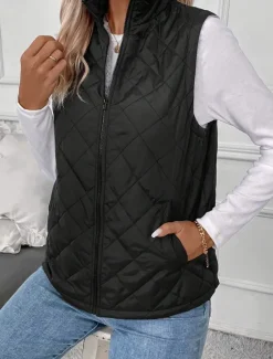 Sale Women's Fleece Vest Warm Breathable Zipper Pocket Fleece Lined Casual Plain Vacation Street Daily Wear Going out Zipper Regular Stand Collar Regular Fit Sleeveless Outerwear Fall Winter Women Puffers & Parka