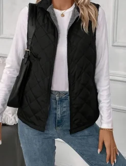 Sale Women's Fleece Vest Warm Breathable Zipper Pocket Fleece Lined Casual Plain Vacation Street Daily Wear Going out Zipper Regular Stand Collar Regular Fit Sleeveless Outerwear Fall Winter Women Puffers & Parka