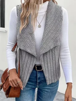 Online Women's Fleece Vest Warm Breathable Fleece Lined Casual Plain Vacation Street Daily Wear Going out Open Front Regular Turndown Regular Fit Sleeveless Outerwear White Khaki Gray Fall Winter Women Vest