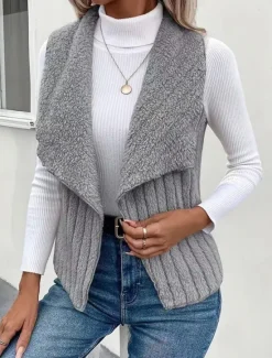 Online Women's Fleece Vest Warm Breathable Fleece Lined Casual Plain Vacation Street Daily Wear Going out Open Front Regular Turndown Regular Fit Sleeveless Outerwear White Khaki Gray Fall Winter Women Vest