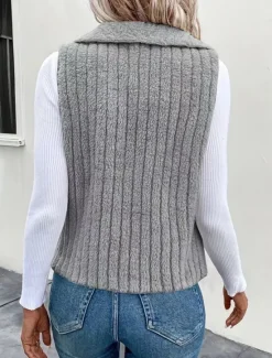 Online Women's Fleece Vest Warm Breathable Fleece Lined Casual Plain Vacation Street Daily Wear Going out Open Front Regular Turndown Regular Fit Sleeveless Outerwear White Khaki Gray Fall Winter Women Vest