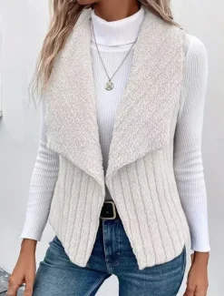 Online Women's Fleece Vest Warm Breathable Fleece Lined Casual Plain Vacation Street Daily Wear Going out Open Front Regular Turndown Regular Fit Sleeveless Outerwear White Khaki Gray Fall Winter Women Vest