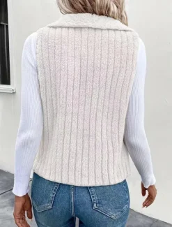 Online Women's Fleece Vest Warm Breathable Fleece Lined Casual Plain Vacation Street Daily Wear Going out Open Front Regular Turndown Regular Fit Sleeveless Outerwear White Khaki Gray Fall Winter Women Vest