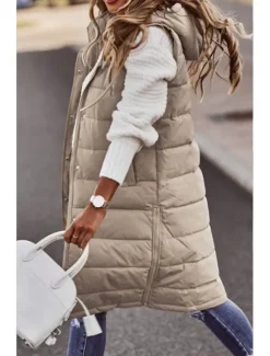 New Women's Fleece Vest Warm Pocket Fleece Lined Zipper Turndown Elegant Solid Color Loose Fit Outerwear Sleeveless Spring Fall White Khaki S M L XL 2XL Women Puffers & Parka
