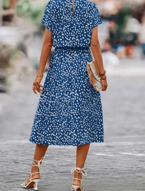 New Women's Floral Ditsy Floral Print Crew Neck Midi Dress Date Short Sleeve Summer Spring Women Floral Dresses|Spring Dresses