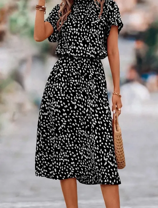 New Women's Floral Ditsy Floral Print Crew Neck Midi Dress Date Short Sleeve Summer Spring Women Floral Dresses|Spring Dresses