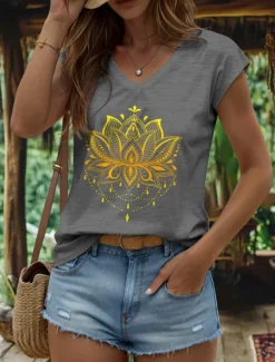 Clearance Women's Floral Graphic Geometric Camisole Tank Top Vintage Stylish Classic Sleeveless Short Sleeve V Neck Regular Tops Daily Print Black White Red Blue Purple Summer Spring Women Tank Tops & Camis