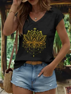 Clearance Women's Floral Graphic Geometric Camisole Tank Top Vintage Stylish Classic Sleeveless Short Sleeve V Neck Regular Tops Daily Print Black White Red Blue Purple Summer Spring Women Tank Tops & Camis
