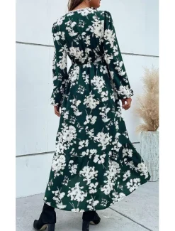 Outlet Women's Floral Lace Print V Neck Long Dress Maxi Dress Long Sleeve Spring Fall Women Spring Dresses