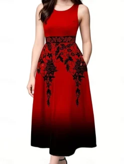 Sale Women's Floral Print Crew Neck Long Dress Maxi Dress Elegant Stylish Party Daily Sleeveless Summer Women Floral Dresses|Spring Dresses