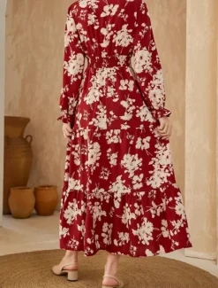 New Women's Floral V Neck Maxi Dress Long Sleeve Summer Spring Women Floral Dresses