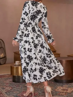 New Women's Floral V Neck Maxi Dress Long Sleeve Summer Spring Women Floral Dresses