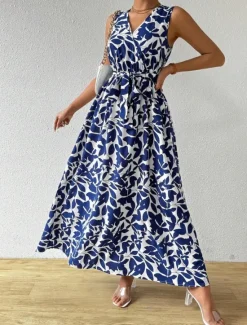 Hot Women's Floral V Neck Maxi Dress Sleeveless Summer Spring Women Floral Dresses