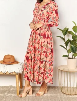 Discount Women's Floral V Neck Maxi Dress Long Sleeve Spring Fall Women Floral Dresses