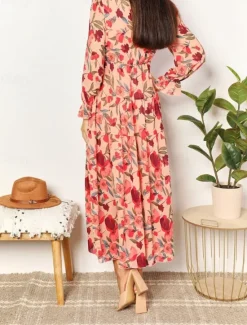 Discount Women's Floral V Neck Maxi Dress Long Sleeve Spring Fall Women Floral Dresses