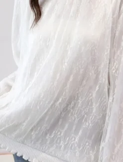 New Women's Flowy Tops Solid Color Elegant Ladies Long Sleeve High Neck Regular Tops Going out Lace White Gray Spring Fall Women Lace Tops