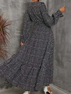 Clearance Women's Formal Dress Floral Ruffle V Neck Long Dress Maxi Dress Elegant Stylish Daily Long Sleeve Fall Women Spring Dresses