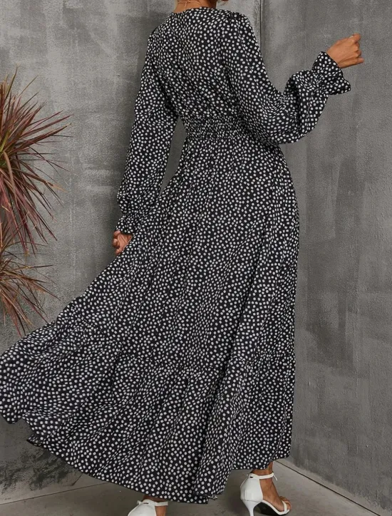 Clearance Women's Formal Dress Floral Ruffle V Neck Long Dress Maxi Dress Elegant Stylish Daily Long Sleeve Fall Women Spring Dresses