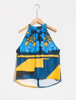 Clearance Women's Geometic Flower / Plants Vacation Weekend Sleeveless Ruched Tie back / Tie front Sleeveless Blouses Tied Neck Summer Women Tank Tops & Camis