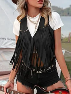 Hot Women's Gilet Dailywear Irregular Hem Solid Color Windproof Vintage Regular Fit Outerwear Sleeveless Summer Black S Women Vest