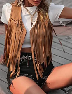 Hot Women's Gilet Dailywear Irregular Hem Solid Color Windproof Vintage Regular Fit Outerwear Sleeveless Summer Black S Women Vest