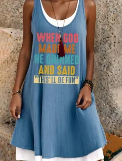Hot Women's GOD Mini Dress T Shirt Dress Tee Dress Sundress A Line Dress Fit And Flare Dress Vacation Casual Beach Daily Loose Fit Letter Sleeveless U Neck Light Green Blue Light Grey Dark Gray Summer Women Sundresses